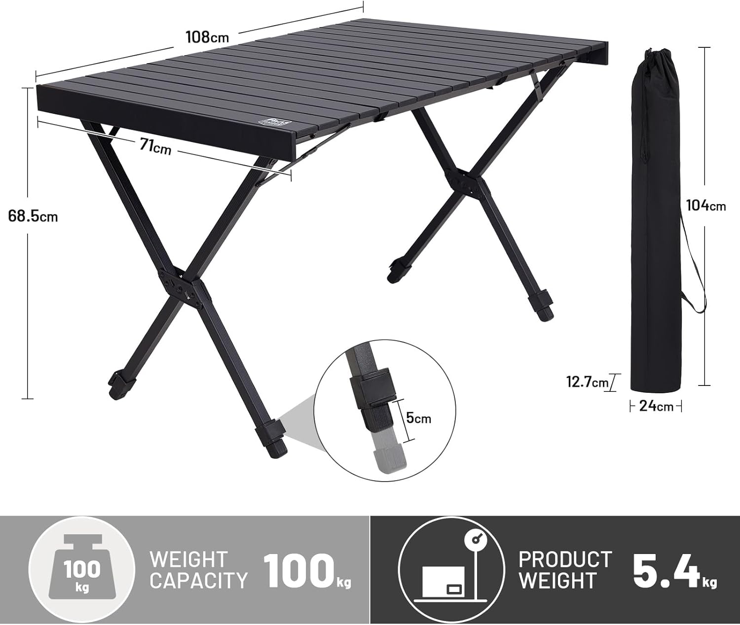 Thumbnail 2 de TIMBER RIDGE Folding Camping Table 108x71cm