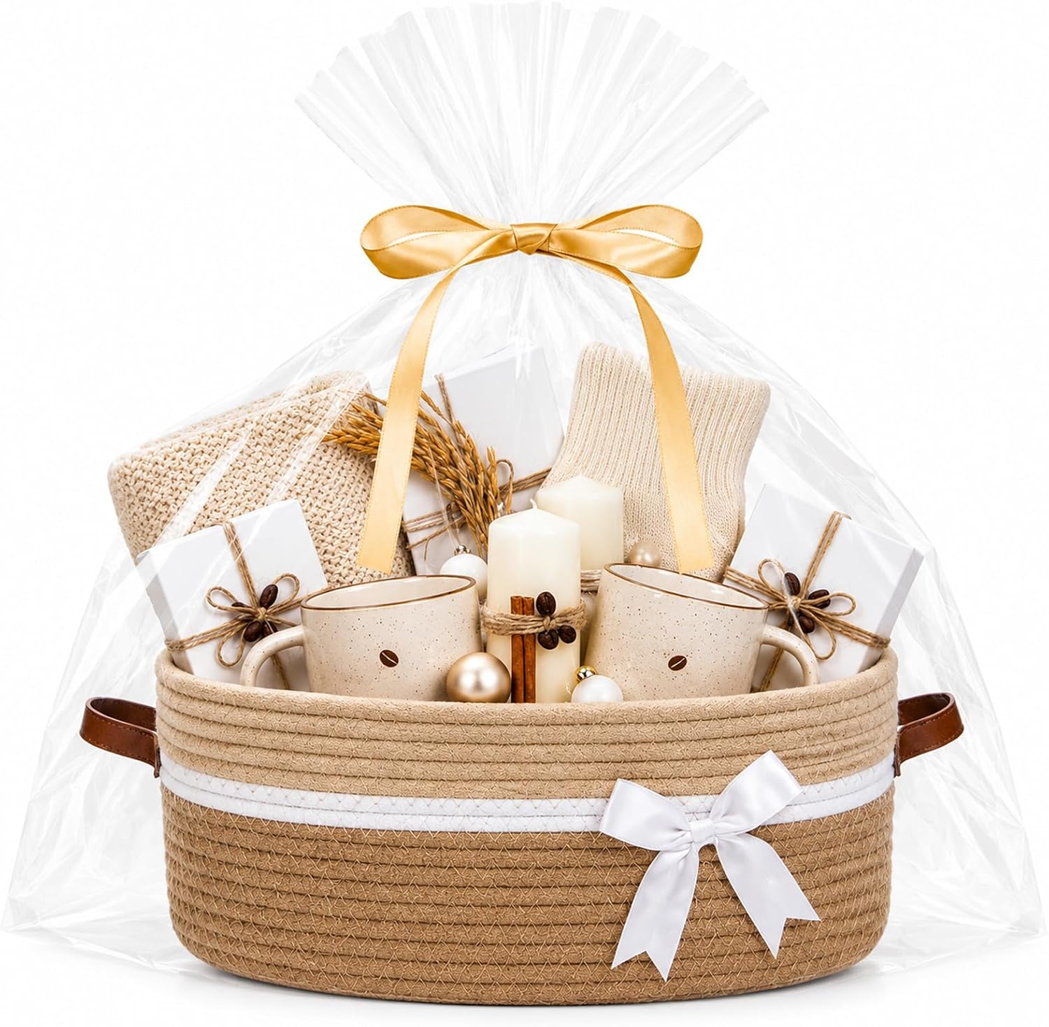 Detalle de Brizuf geschenkmand van katoenen touw, opvouwbaar, kaki, 35,5 x 25,5 x 14 cm