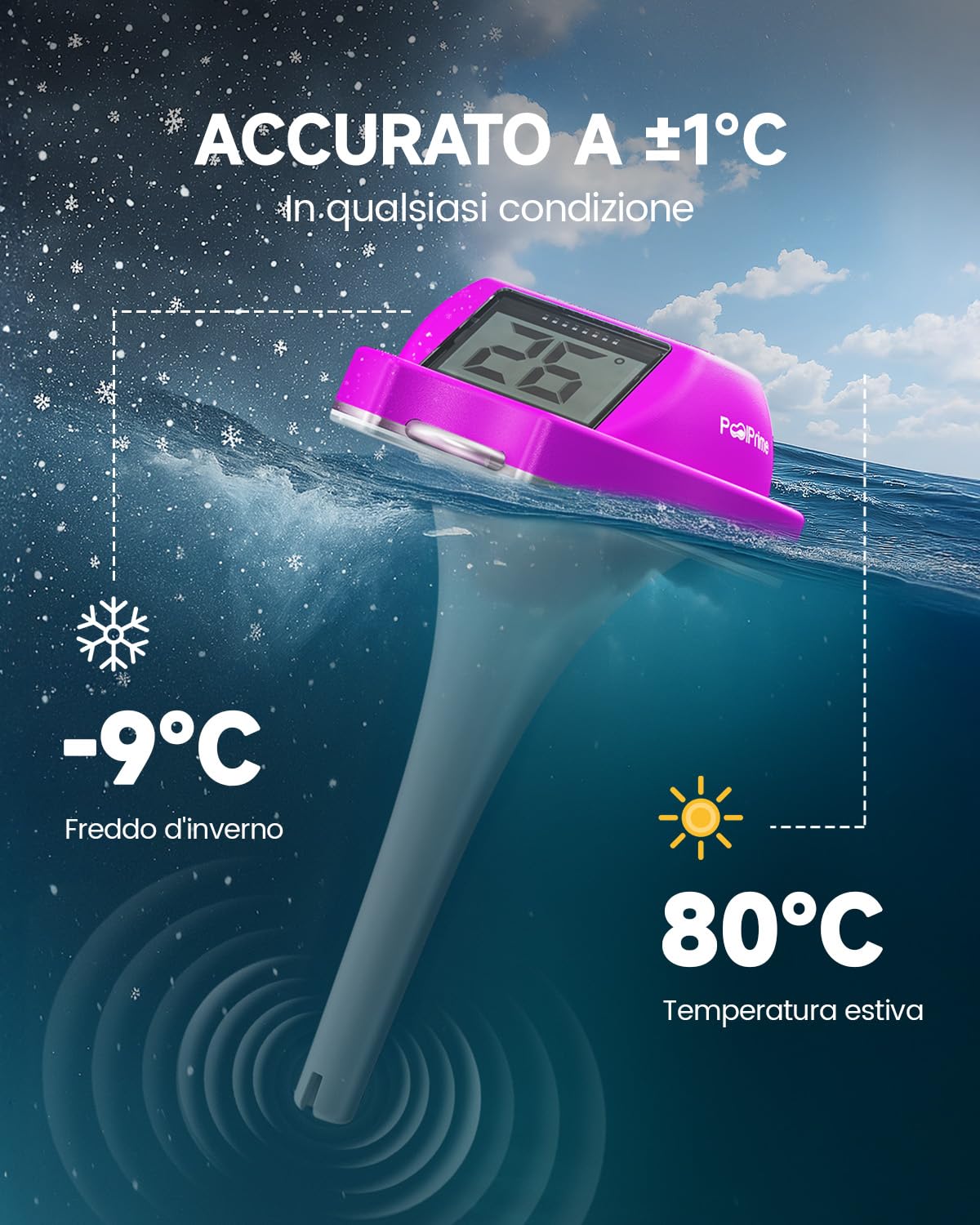 Thumbnail 4 de PoolPrime Termometro Piscina a Doppio Schermo - Lettura Facile, IPX7, Galleggiante Solare