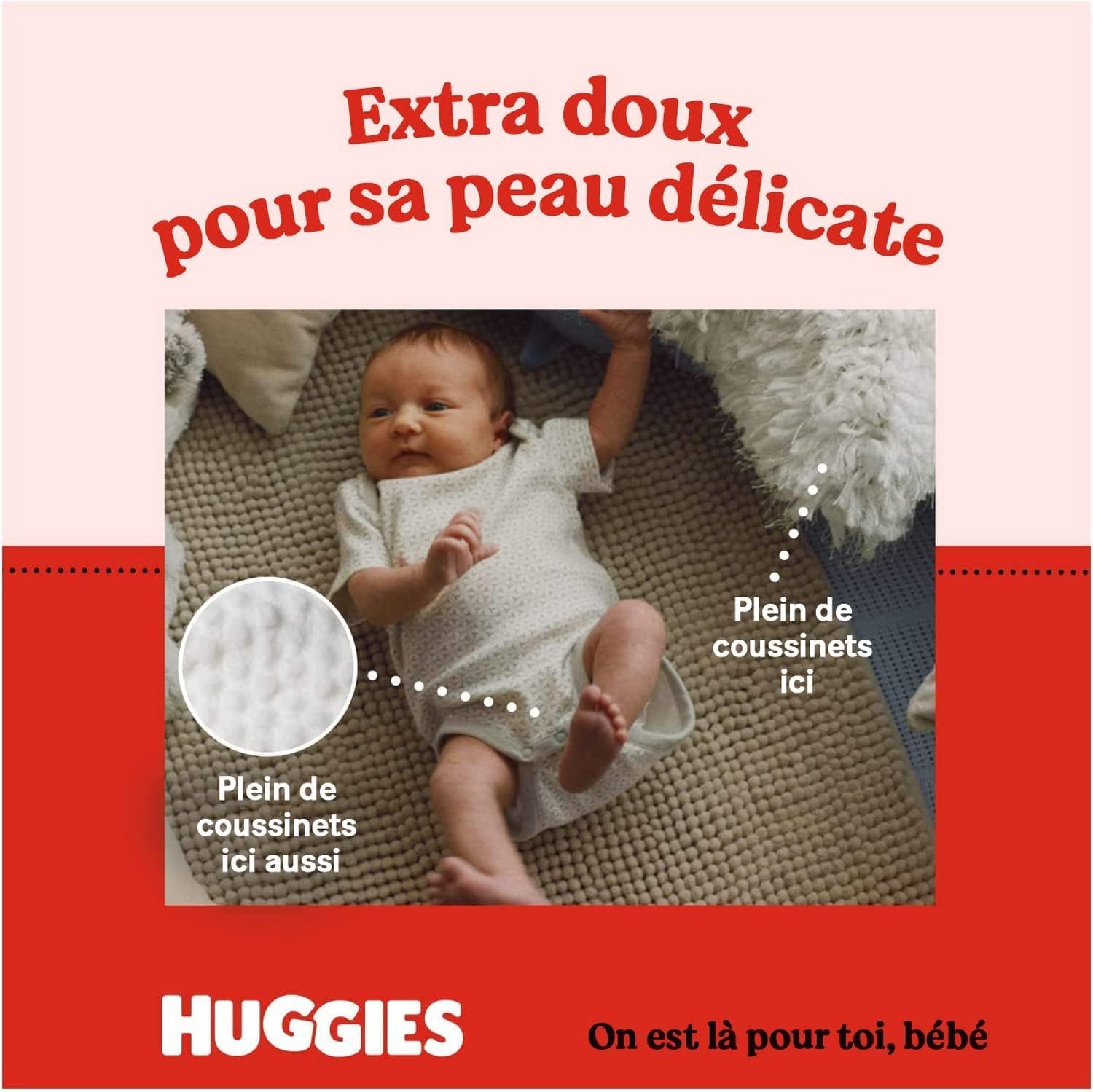 Detalle de HUGGIES Extra Care Couches Bébé Taille 4 (8–16 kg) – Pack 76 | douceur et protection pour la peau délicate
