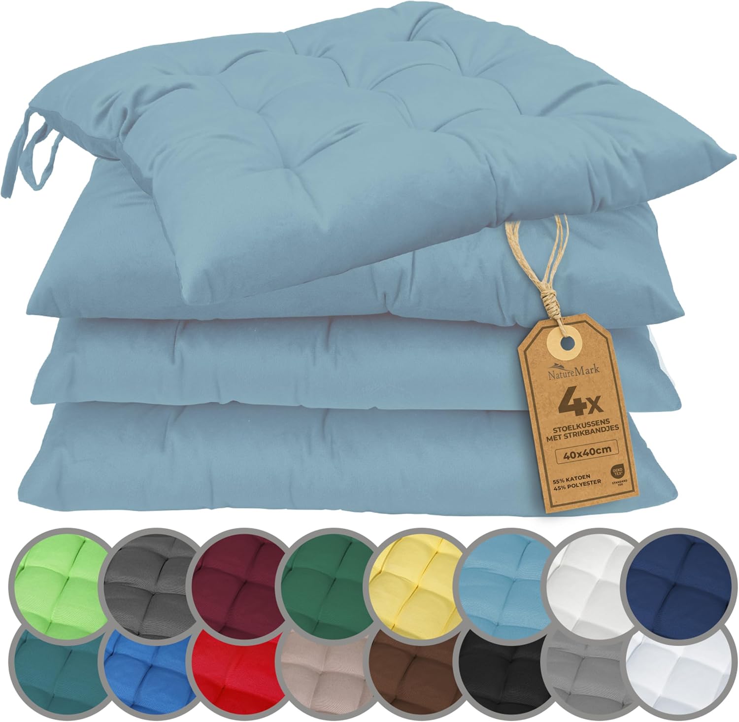 Detalle de NatureMark NM-CCS-170-LB-44 stoelkussens, set van 4, lichtblauw
