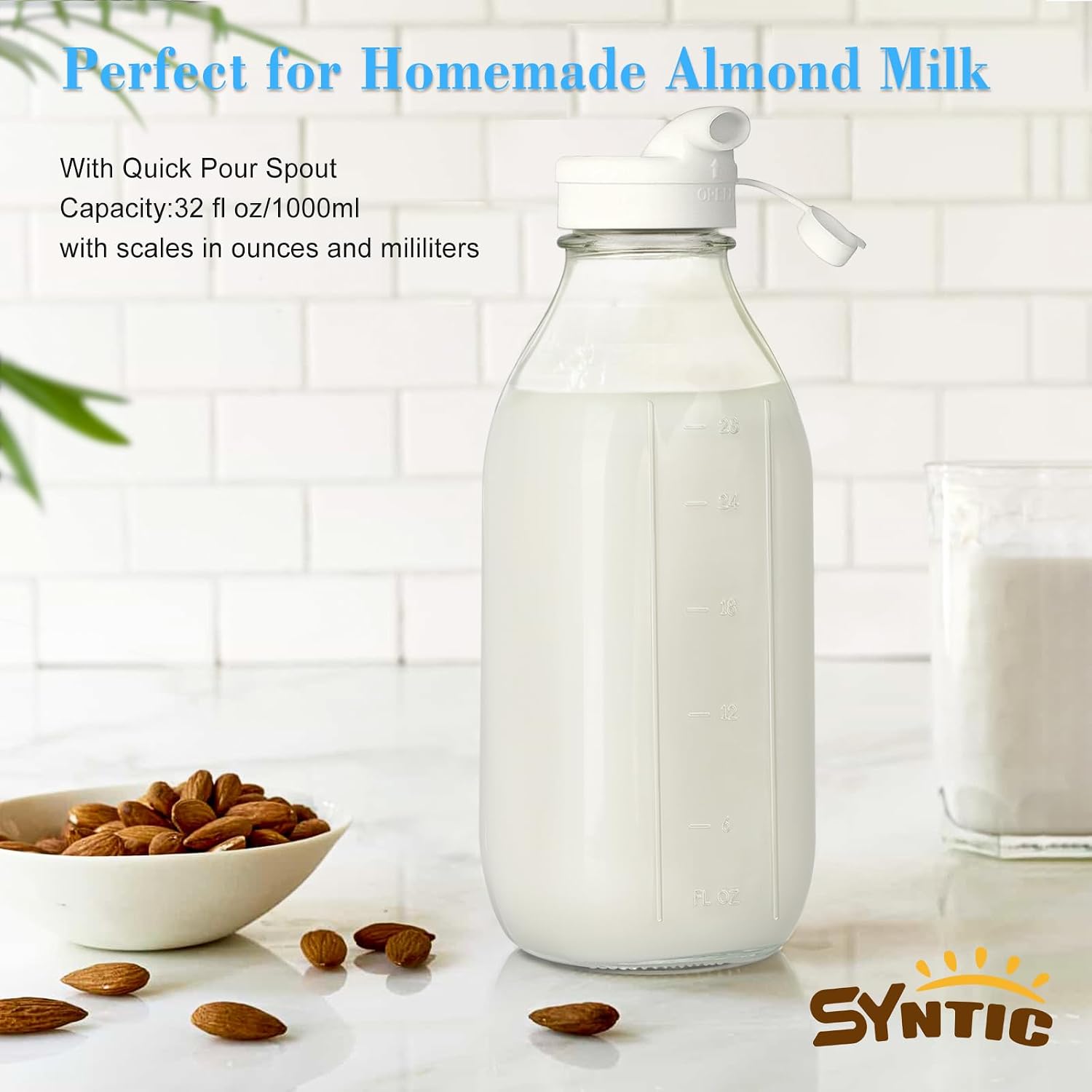 Thumbnail 3 de 2 Pack Glass Milk Bottle 32 Oz 🥛