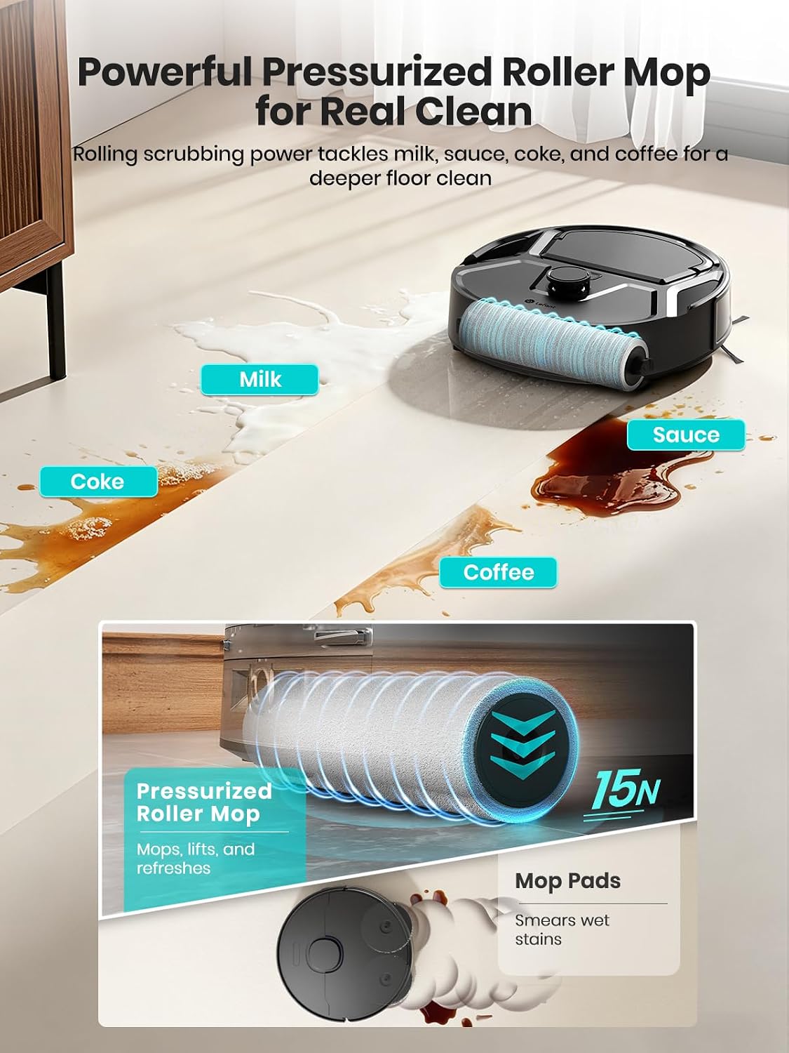 Detalle 2 de Lefant M210 Pro OMNI Robot Vacuum and Mop with 20,000Pa Suction and Self-Cleaning Mop
