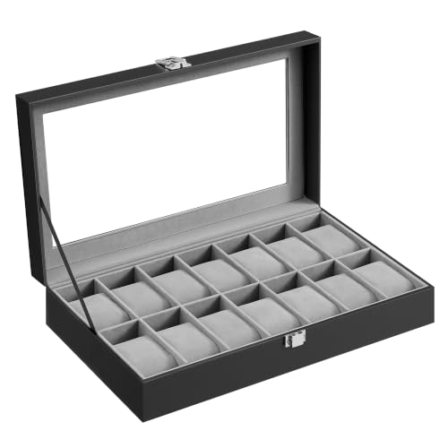 SONGMICS Boîte à Montres à 14 Emplacements avec Couvercle en Verre