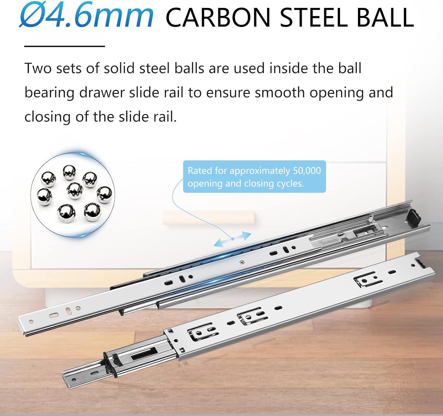 Thumbnail 4 de AOLISHENG 5 Pairs Drawer Runners (Drawer Slides) 400mm, 45kg load capacity, full extension, ball bearing side-mount