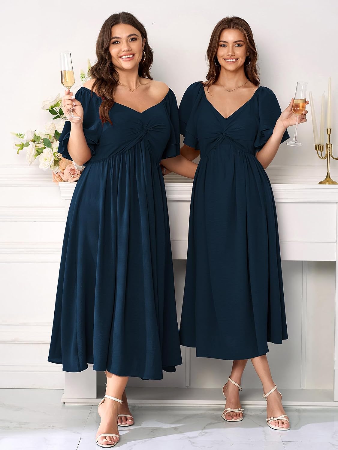 Thumbnail 1 de SCOMCHIC Women's Plus Size Wedding Guest Cocktail Dress with Sweetheart Neckline and Ruffle Sleeves