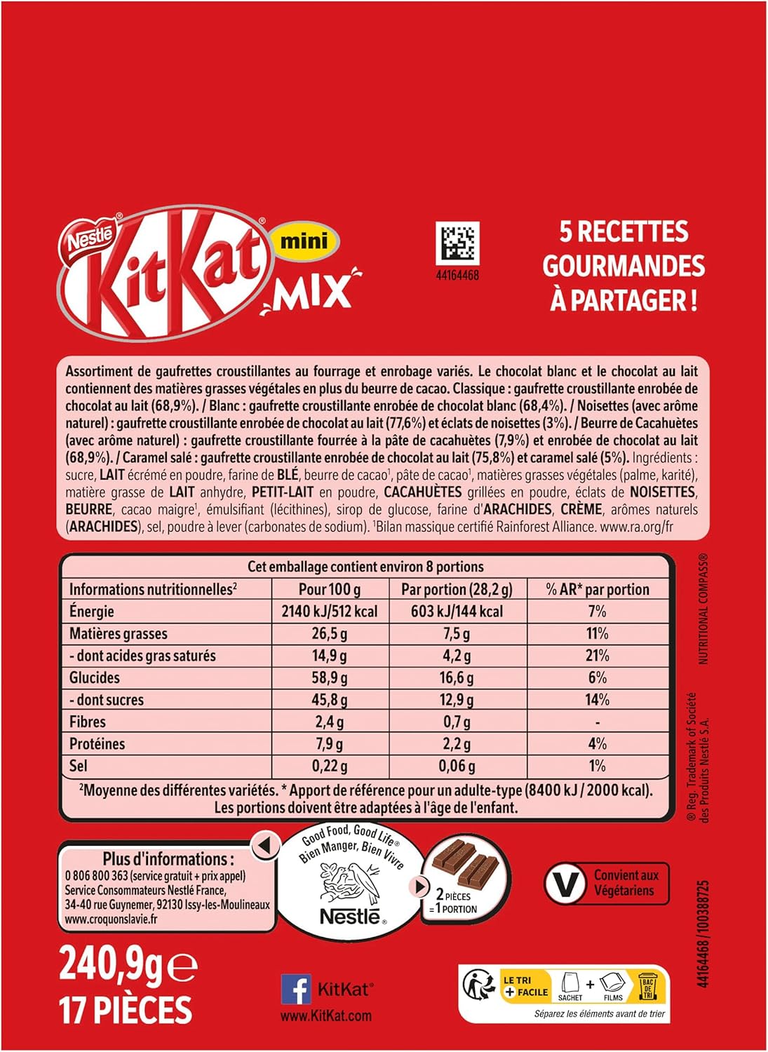 Thumbnail 1 de KitKat Mini Mix Chocolat Lait, Blanc, Noisettes, Caramel – 240,9 g (Lot de 4)