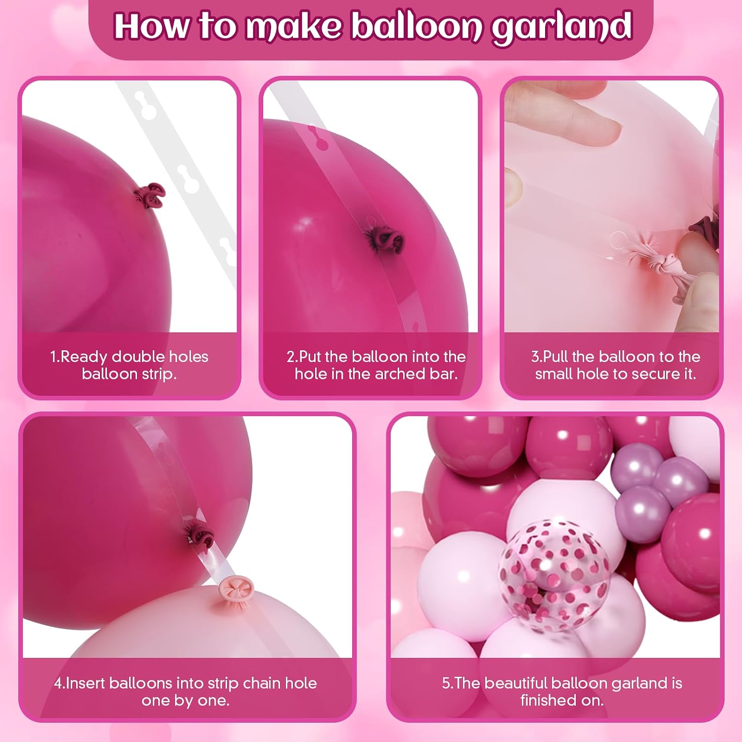 Detalle de 147 Stück Valentinstag Deko Set Rosa – Luftballon Girlande in Hot Rosa, Gold und Weiß