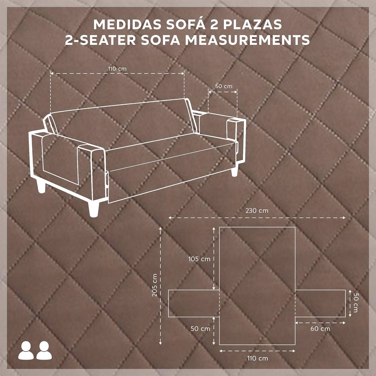 Thumbnail 2 de Textilhome Funda Malu para Sofá 2 Plazas 110 cm