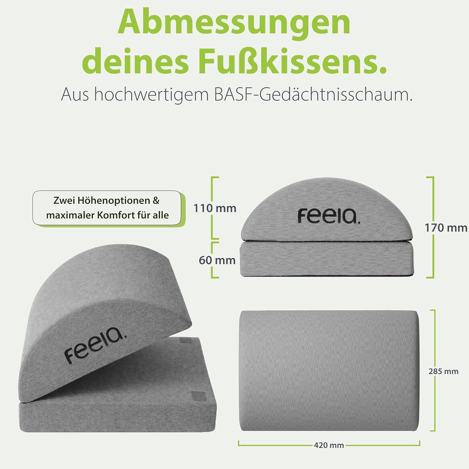 Detalle de feela.® Fußstütze Schreibtisch – höhenverstellbar, rutschfest, mit Premium-Schaumkern (dunkelgrau)