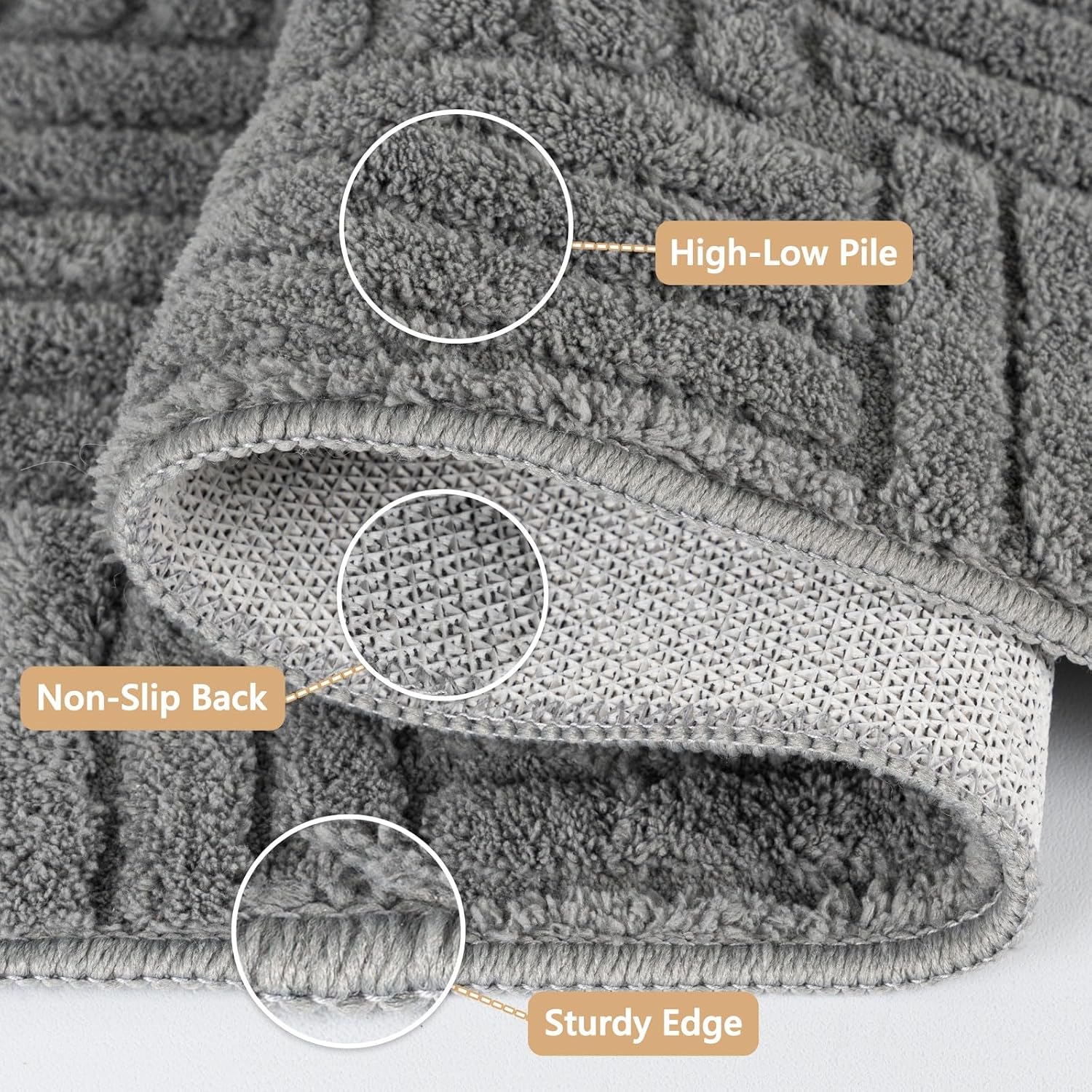 Detalle de VSIWB Living Room Rug 160 x 230 cm in Grey – washable, non-slip and soft fluffy floor mat