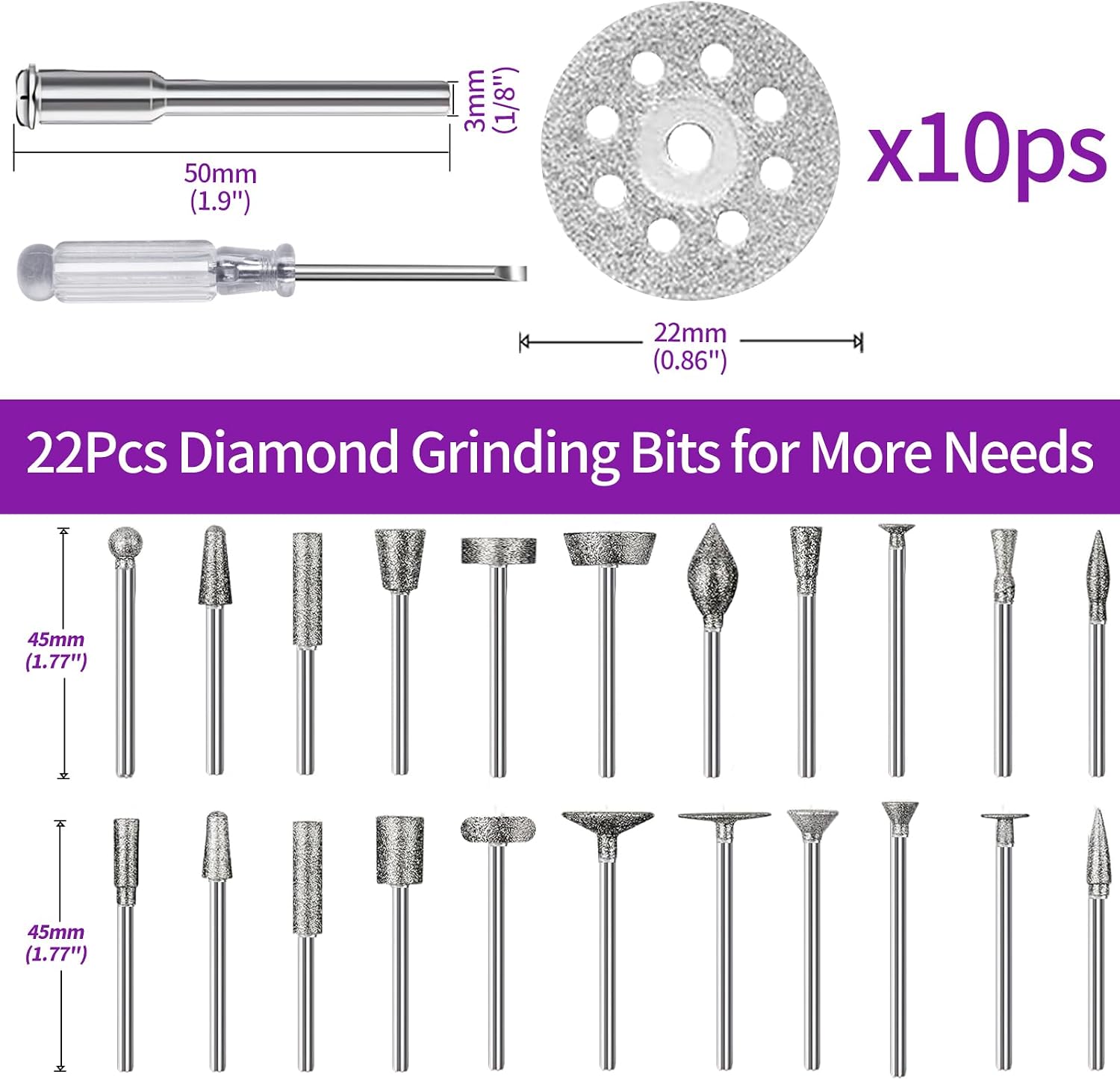 Detalle 2 de YURINWOO 32-delige diamantfreesset voor Dremel-4, met 3 mm schacht