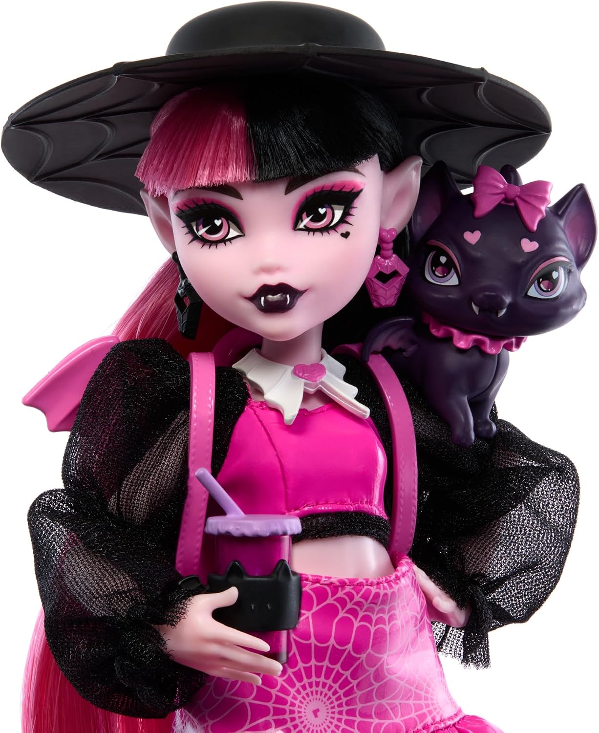 Detalle de Monster High Fabulosa Draculaura con mascota Count Fabulous (Mattel HRP64) muñeca articulada y set de moda con accesorios