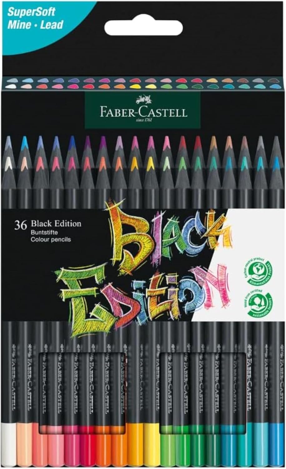 Detalle de Faber-Castell 116436 Black Edition: Set da 36 Matite Colorate con Impugnatura Ergonomica e Legno Sostenibile