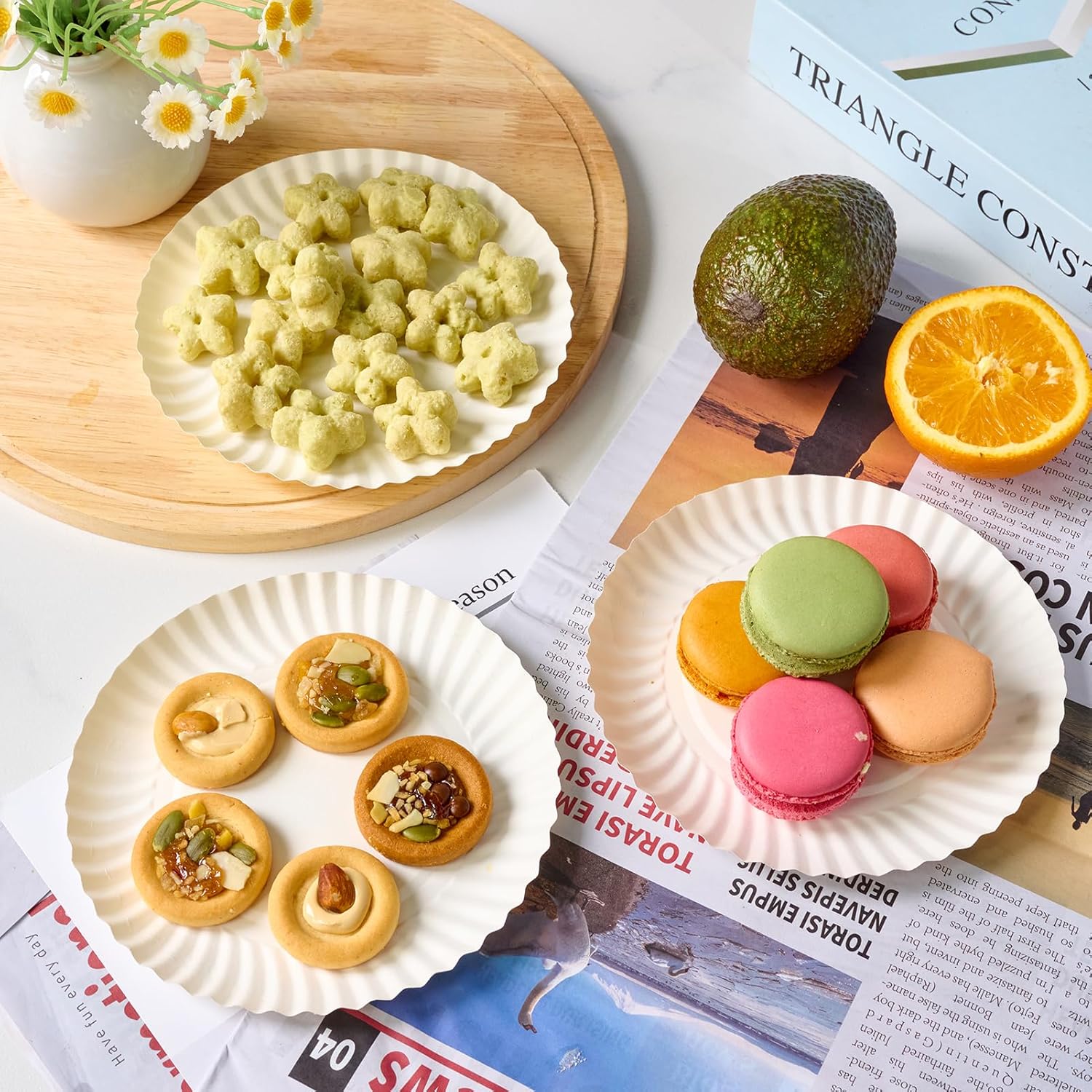 Thumbnail 1 de MUCHII 1200 Count 6-Inch White Uncoated Paper Plates for Desserts, Snacks & Crafts