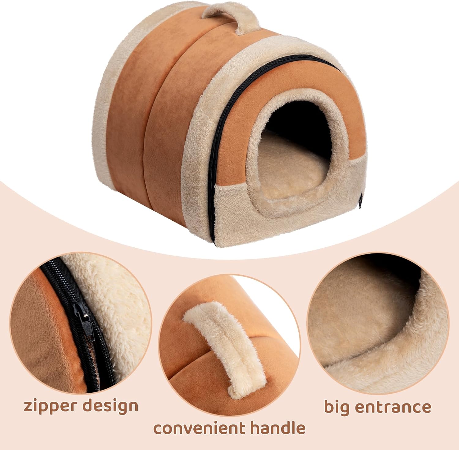 Thumbnail 6 de Hollypet Lit 2 en 1 pliable pour chat et petit chien en velours cristal orange-brun