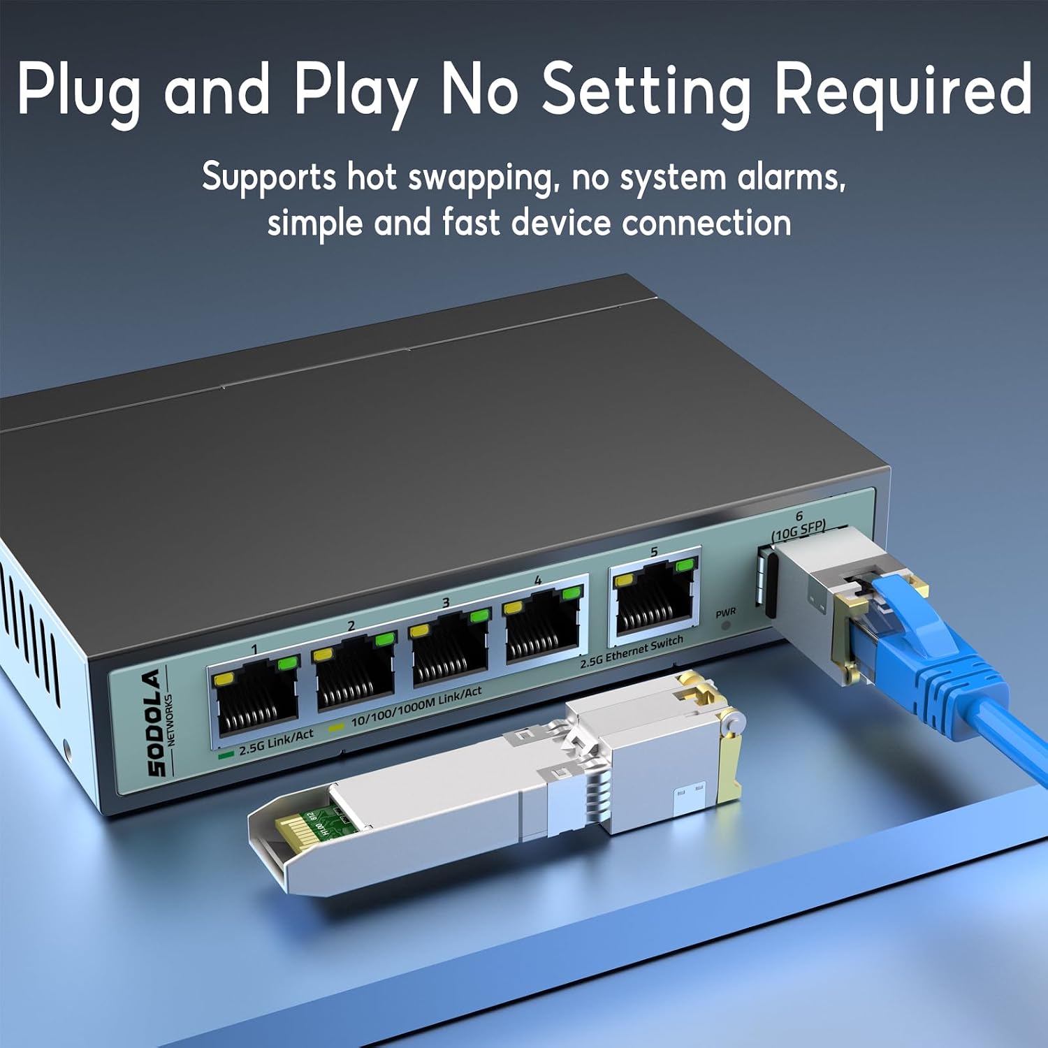 Detalle de Sodola 10GBase-T SFP+ to RJ45 copper transceiver (up to 30m), hot-pluggable