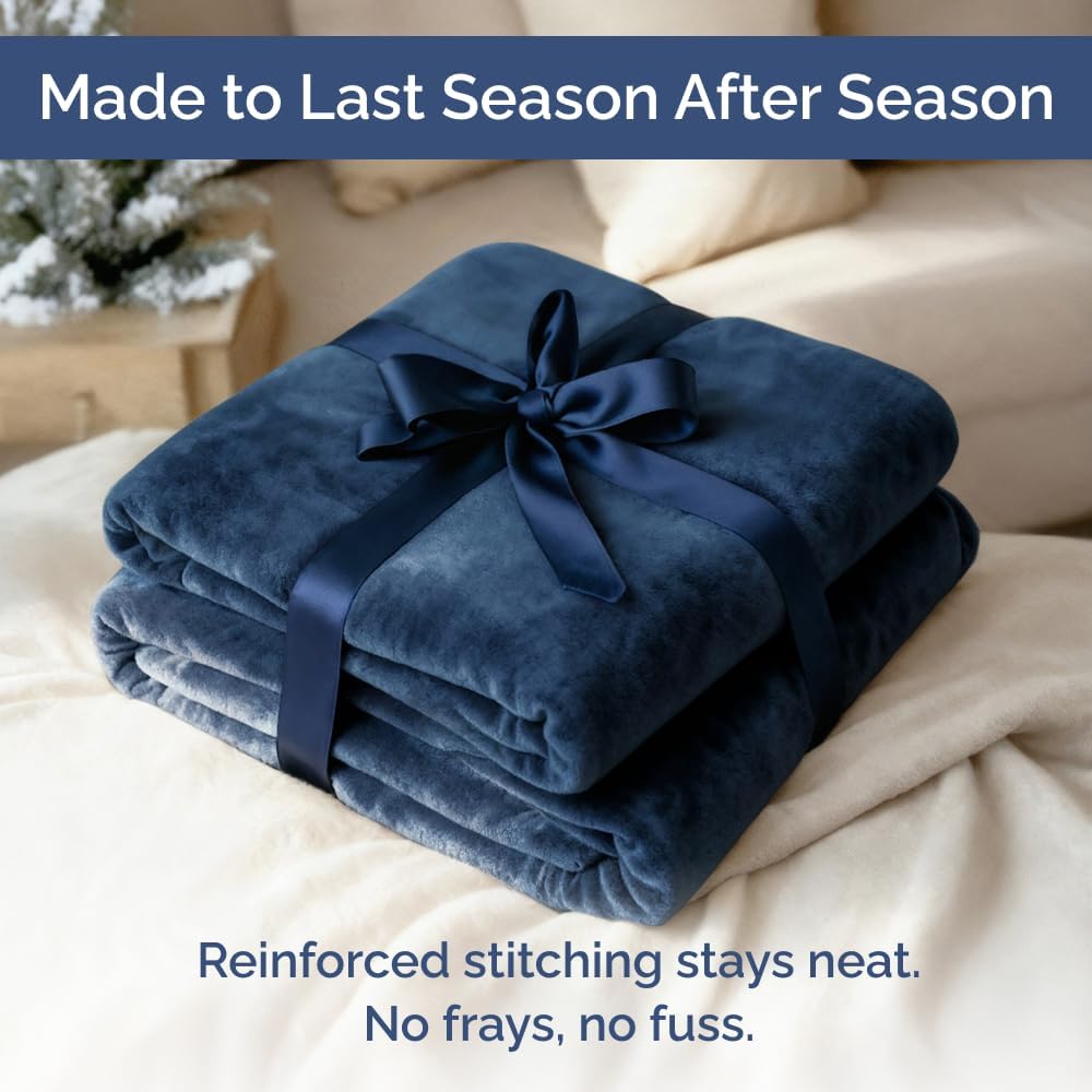 Thumbnail 6 de Ultra Soft Fleece Blanket Queen Size - Flannel Fleece Luxury, Navy