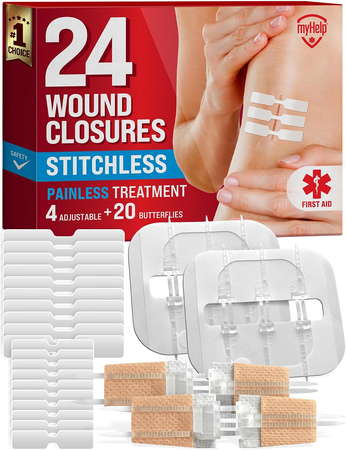 Detalle de MYHELP Wound Closure Strips, 24-Pack in 3 Types for First Aid