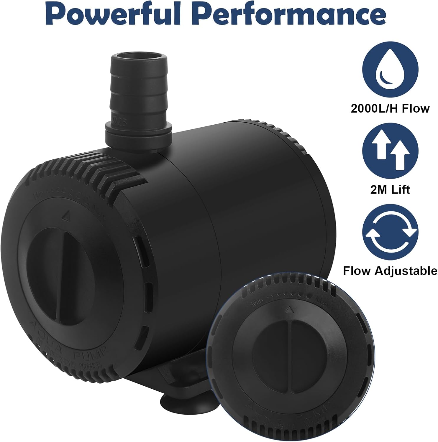 Detalle de BAITAI Submersible Water Pump 2000L/H 35W: Quiet, Versatile Flow for Aquariums and Features