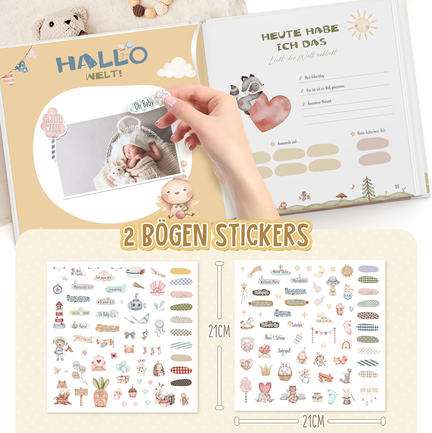 Thumbnail 1 de Hyggartn Mein Erstes Jahr Babyalbum mit 84 Seiten – personalisiertes Erinnerungsbuch für Geburt bis erstem Jahr (21x21 cm, Fuchs)
