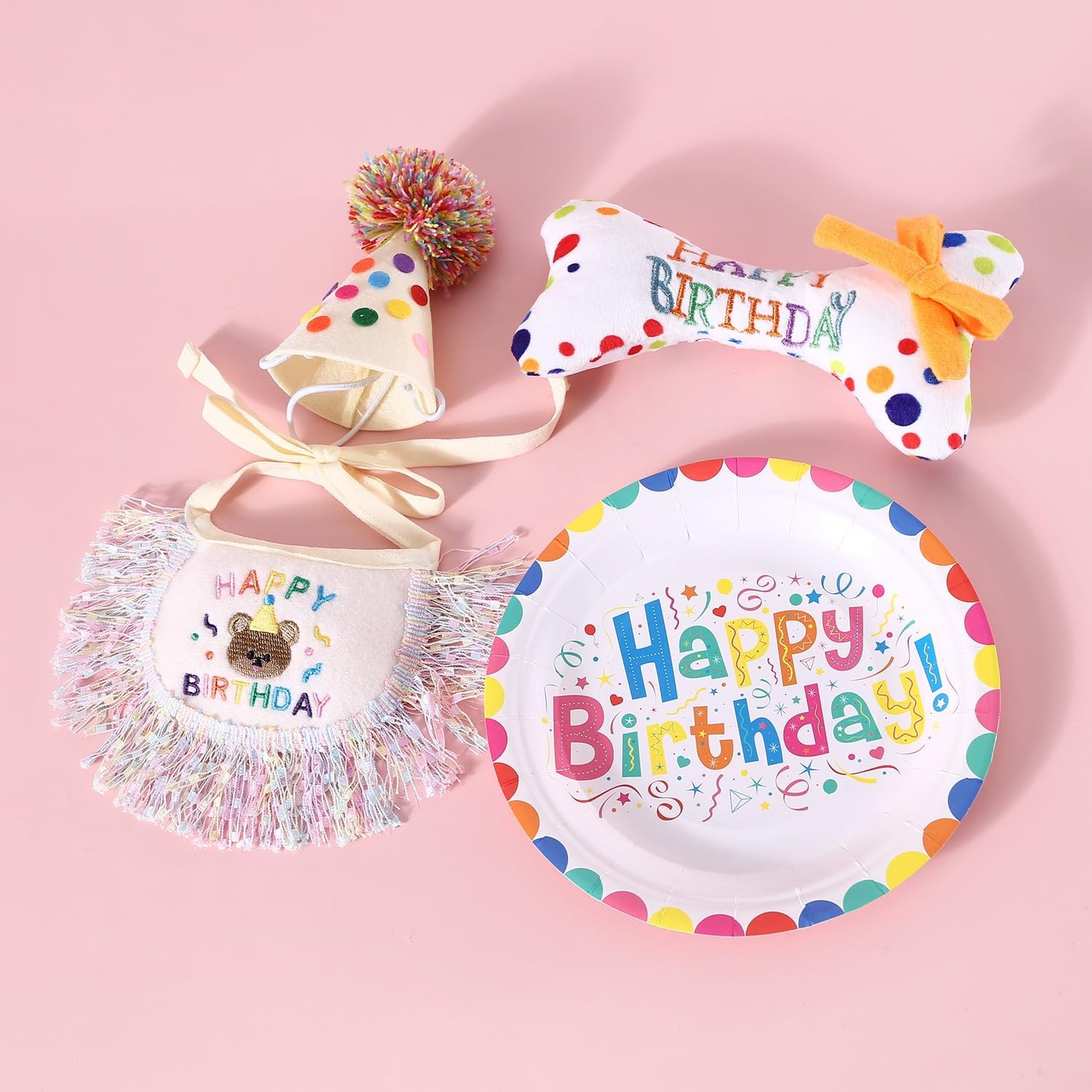 Detalle de Cat Birthday Bandana and Party Hat Set with Embroidered Happy Birthday