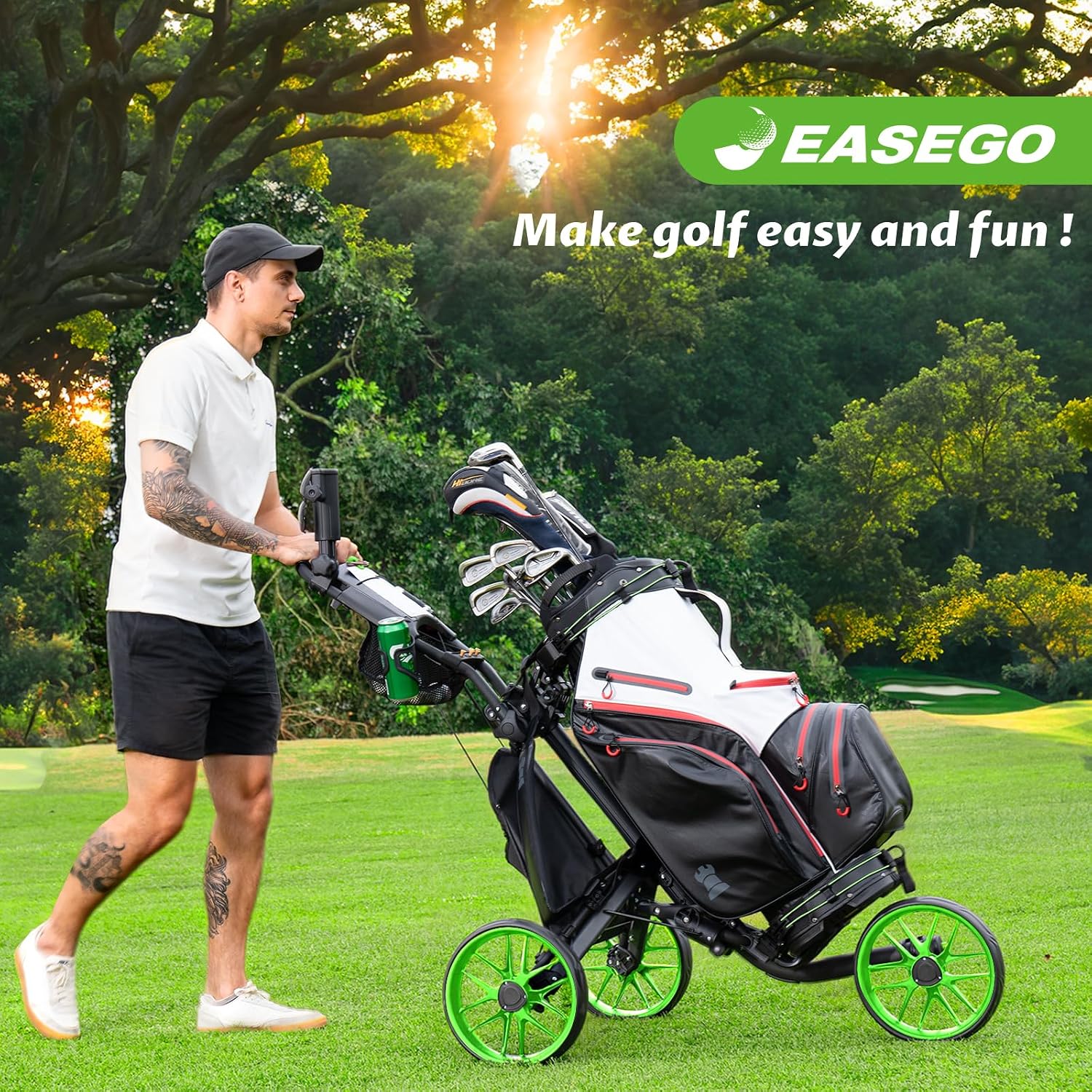 Detalle de EASEGO Golf Push Cart 3-Wheel foldable golf caddy ⛳