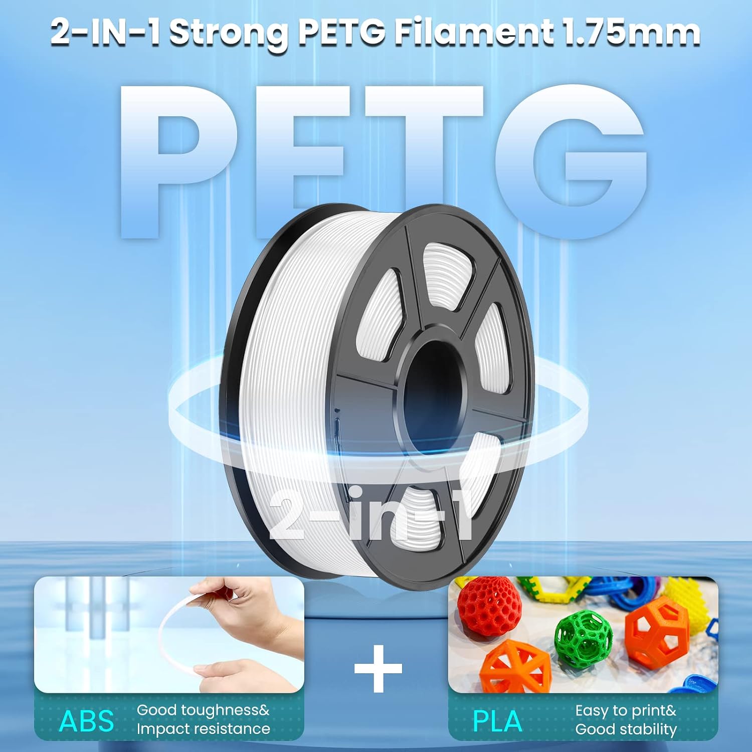 Thumbnail 2 de SUNLU PETG 1.75mm, 1kg White Filament – Strong PETG, Neatly Wound for Most FDM Printers