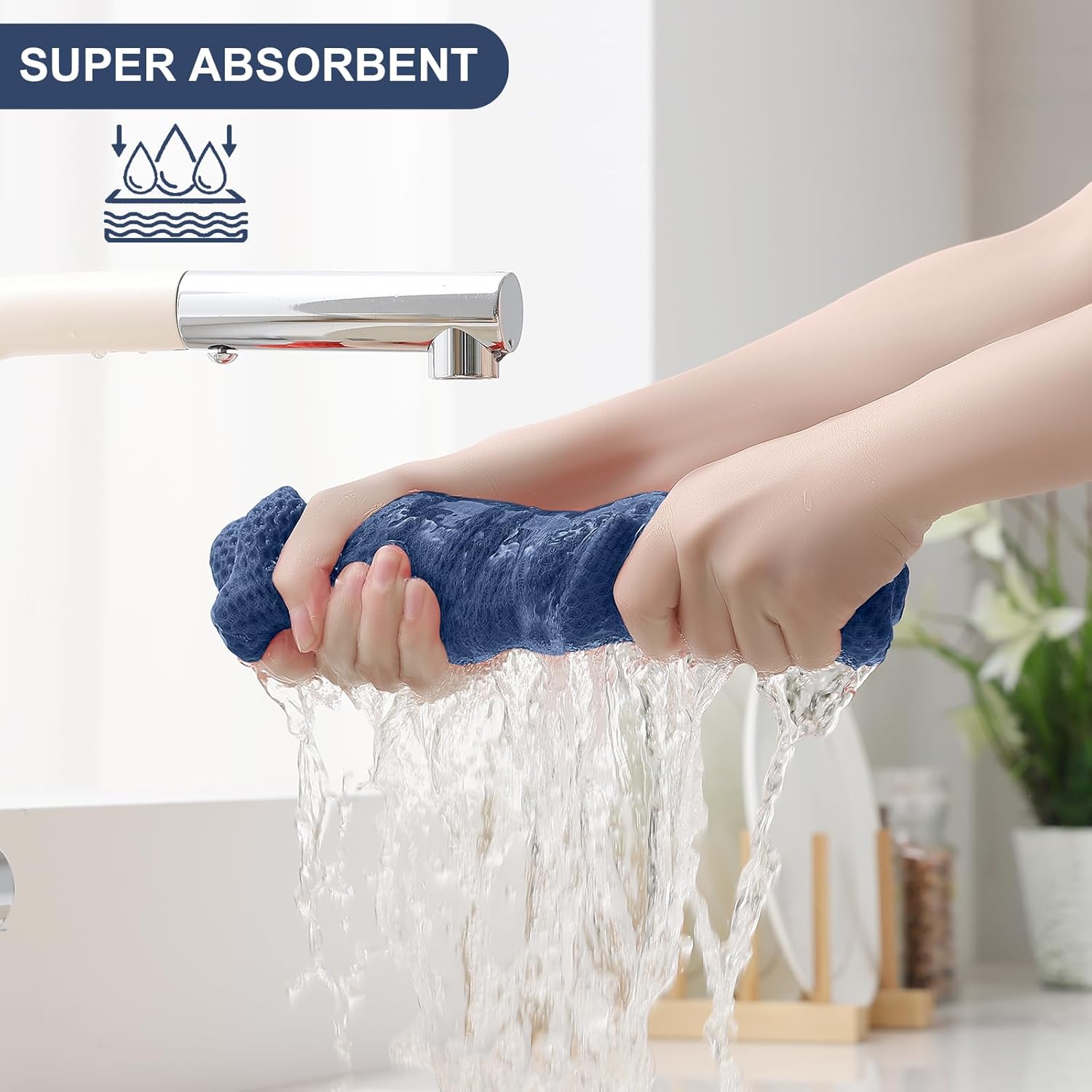 Detalle de Homaxy 100% Cotton Kitchen Towels and Dishcloths Set, 8-Piece (12x12 and 13x28 Inches) in Navy Blue