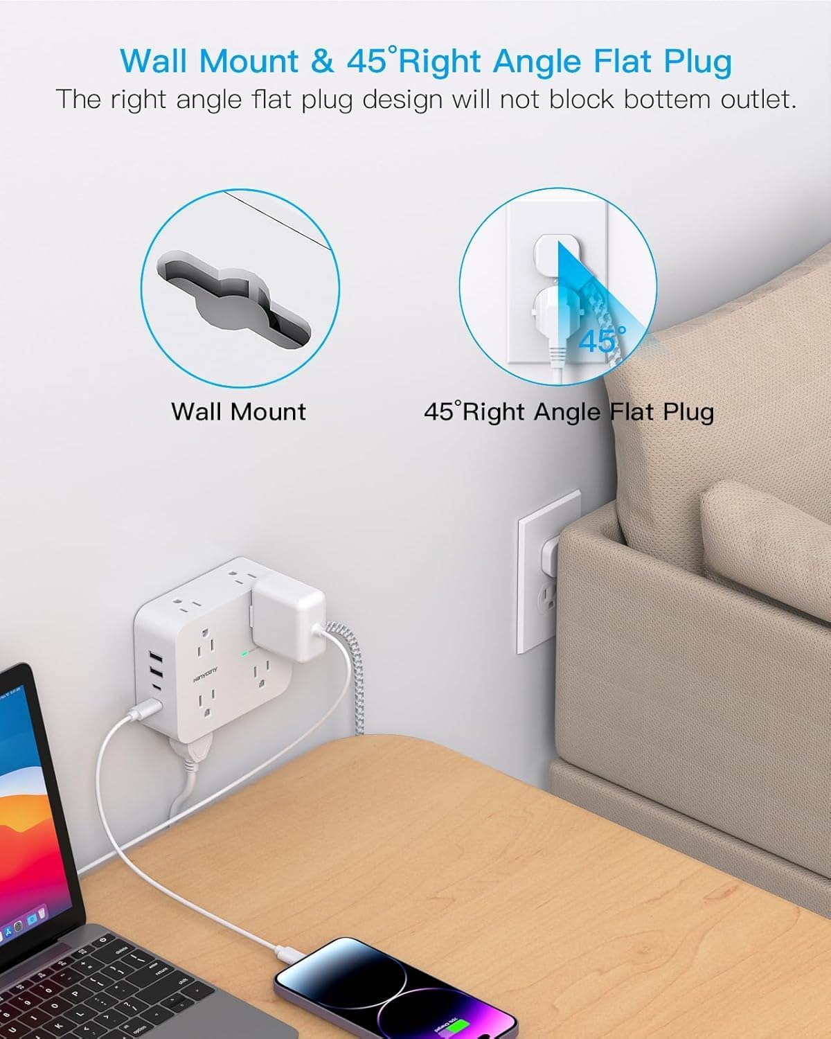 Thumbnail 6 de HANYCONY Surge Protector Strip, 8 Outlets ⚡