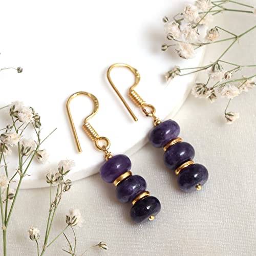 Thumbnail 2 de Gempires Natural Gemstone Rondelle Bead Earrings, Amethyst by GEMPIRES NATURE’S TREASURE