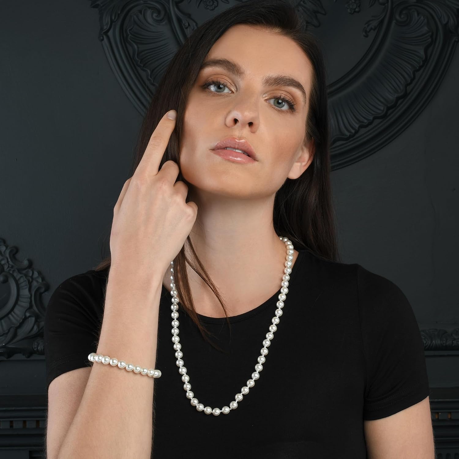 Detalle 2 de Collana lunga ZAVANA con perle di conchiglia (60 cm), multi-giro e senza chiusura