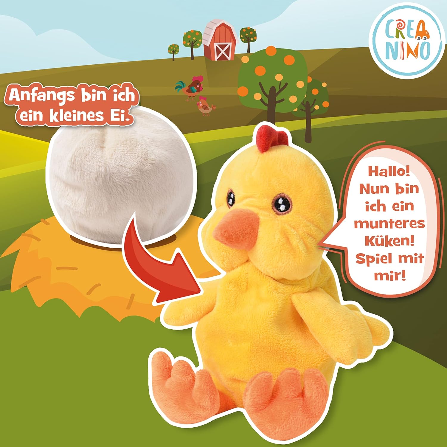 Detalle 2 de Creanino 2 in 1 Plüschtier zum Wenden – Küken Kuscheltier, Handpuppe und Verwandlungsfreude