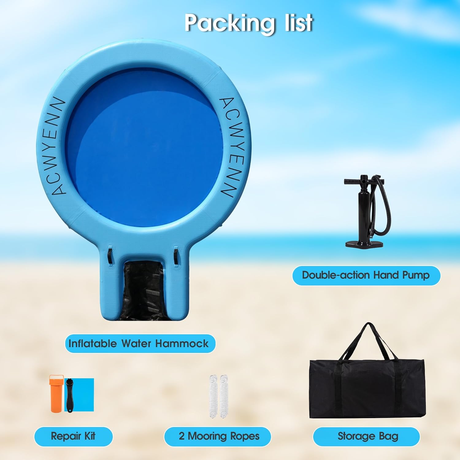 Detalle de ACWYENN 6/8/10/12FT Inflatable Water Hammock: Large Round Floating Ring for Lake, Pool, or Beach