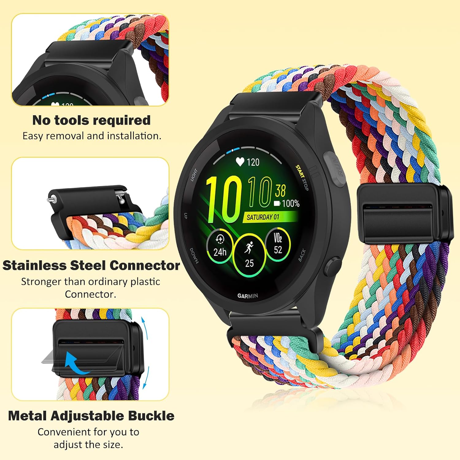 Detalle 2 de RosMank 18mm Braided Nylon Watch Band for Garmin and More