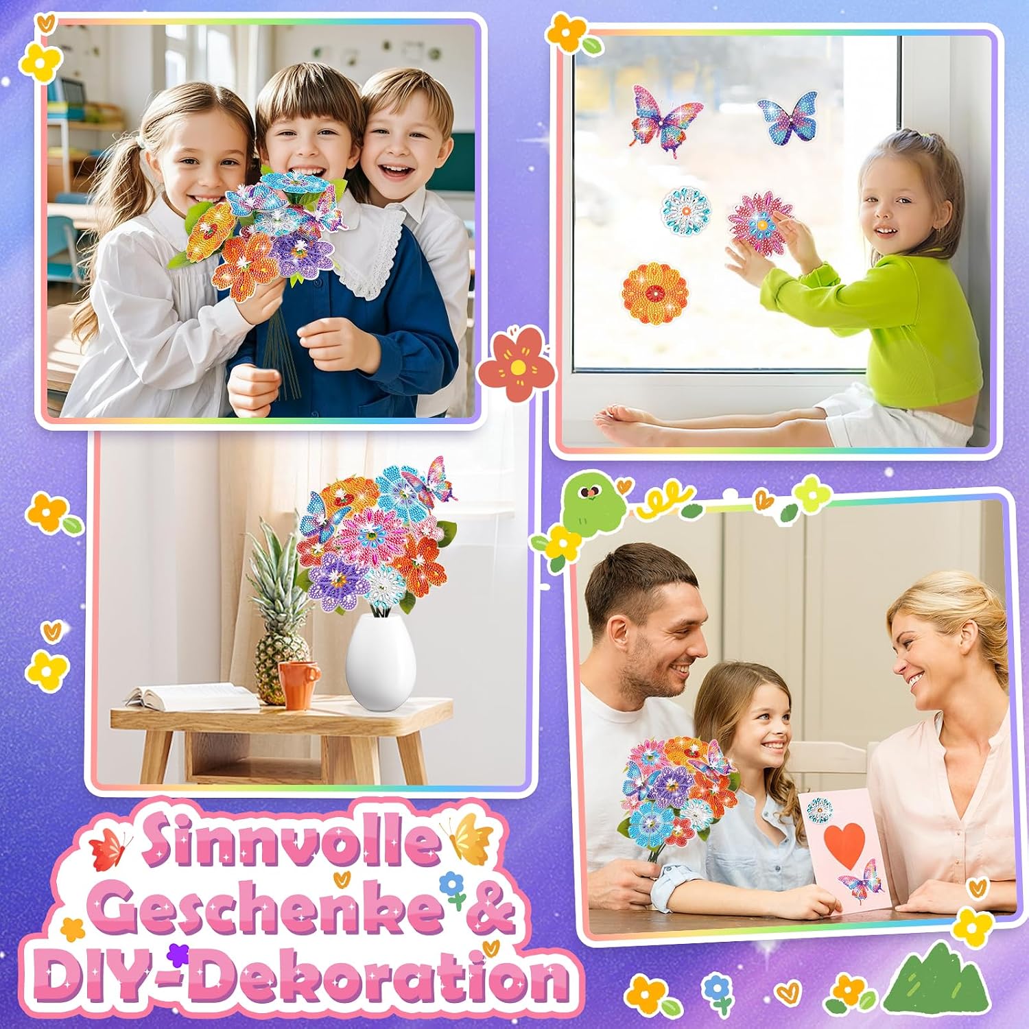 Thumbnail 3 de Blumen Basteln Mädchen Diamond Painting Set (Blumenstrauß) – Bastelkoffer mit Diamanten und Zubehör