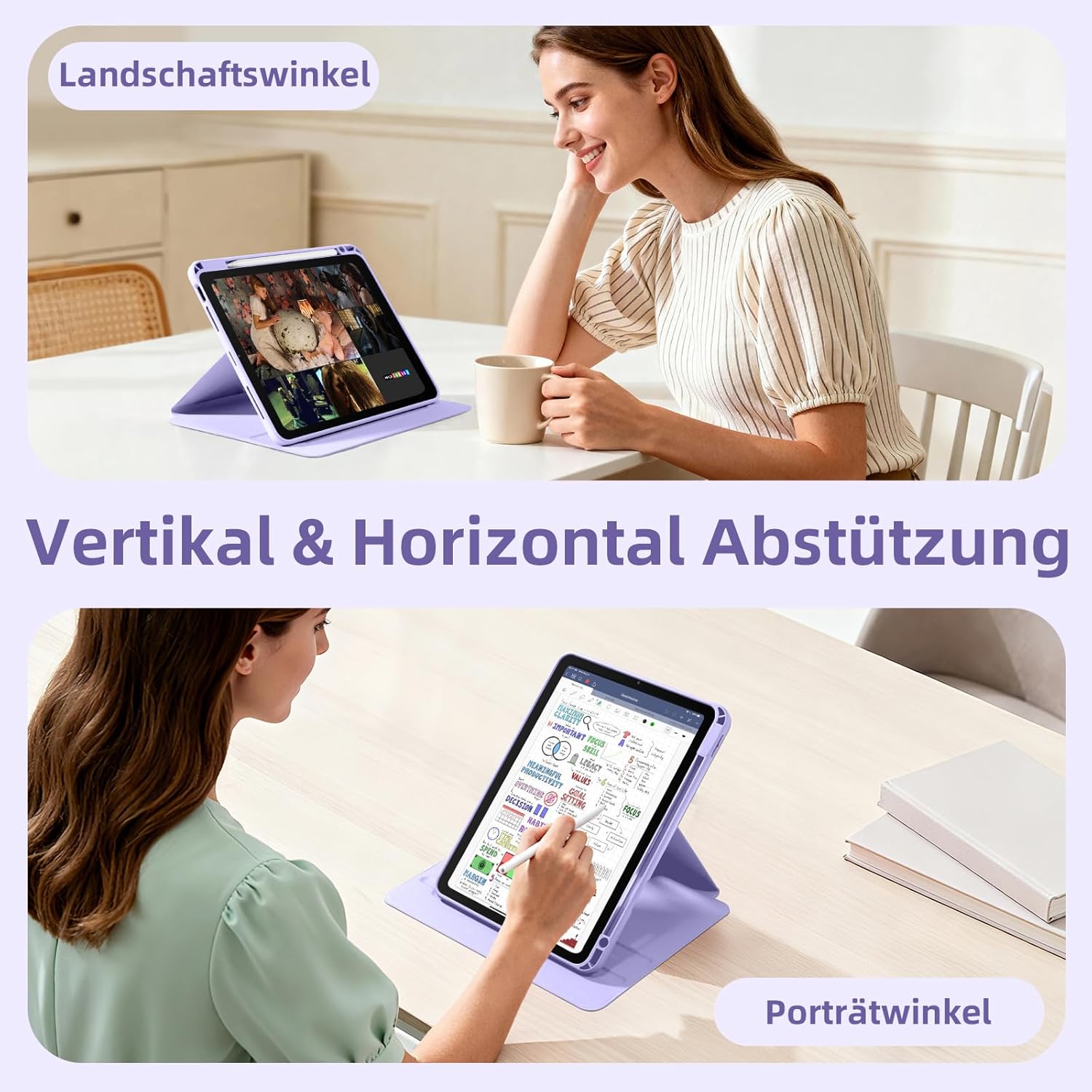 Detalle de DriveGo 360° Drehbare Hülle für iPad Air 11 Zoll und iPad Pro 11 Zoll – Lavendel