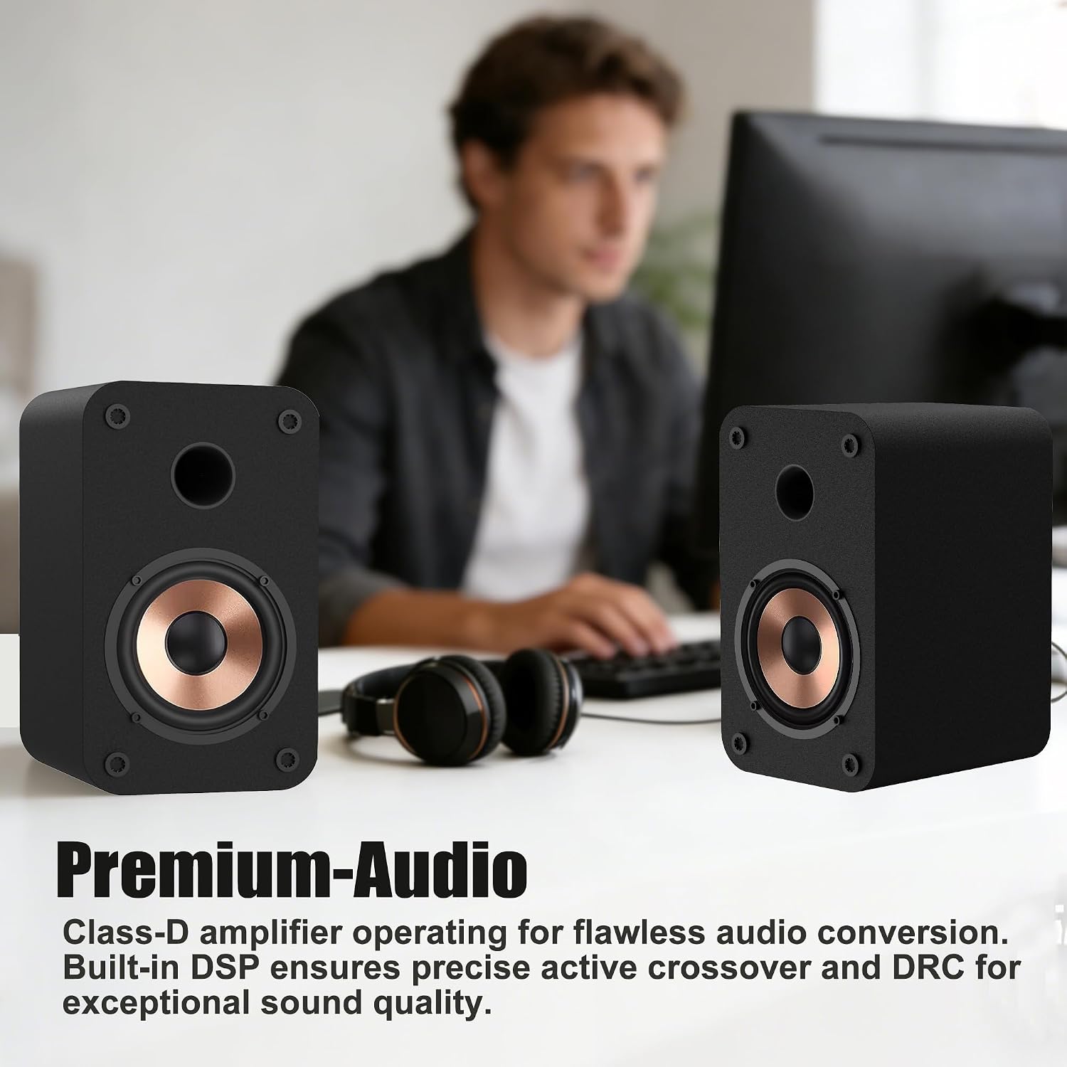 Detalle de LONPOO LP-42S: Kompakter 30W Bluetooth-Regallautsprecher mit USB/AUX und Kopfhörerausgang