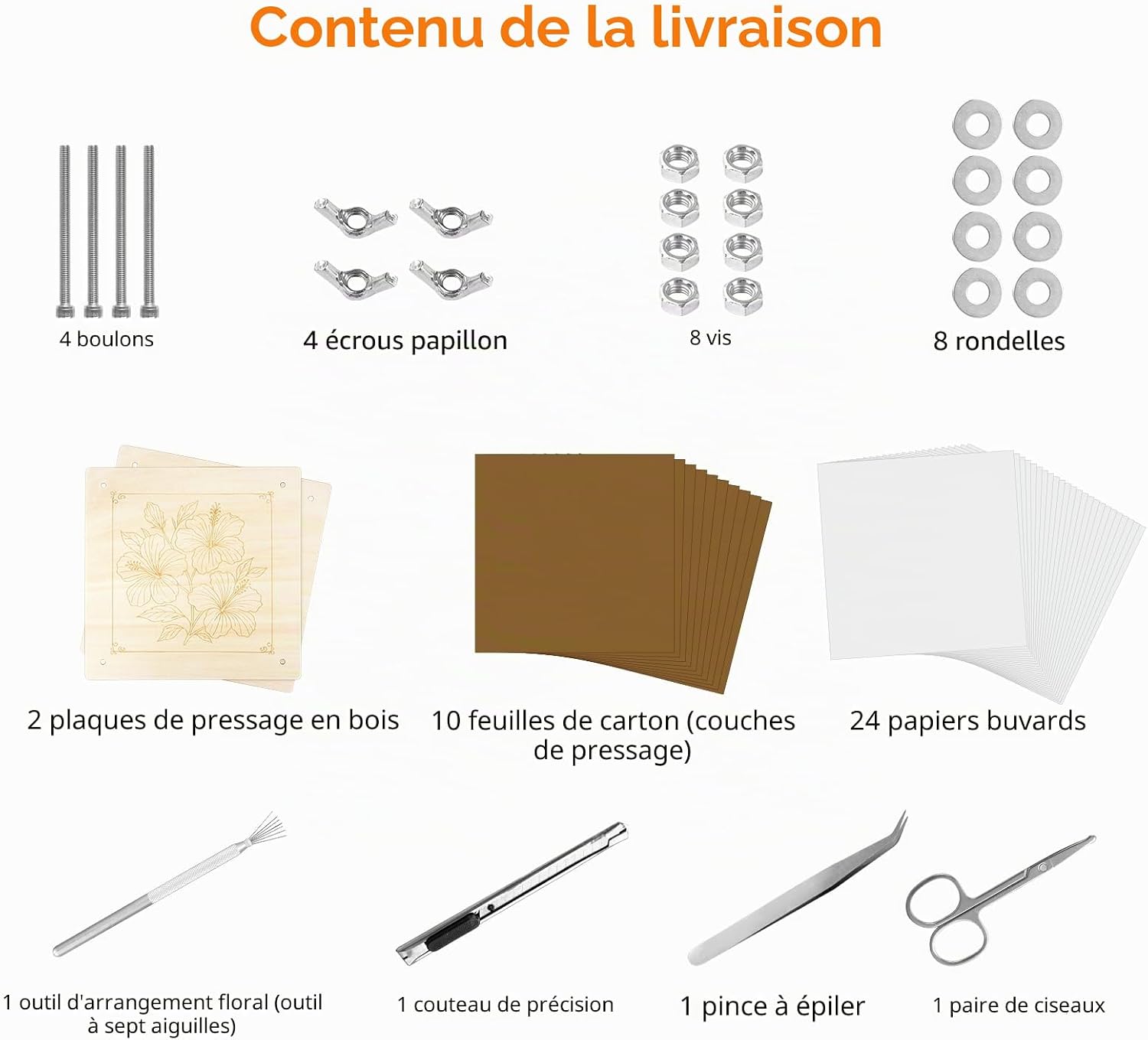 Detalle de Kit de presse à fleurs en bois pour plantes – 27,5 x 27,5 cm
