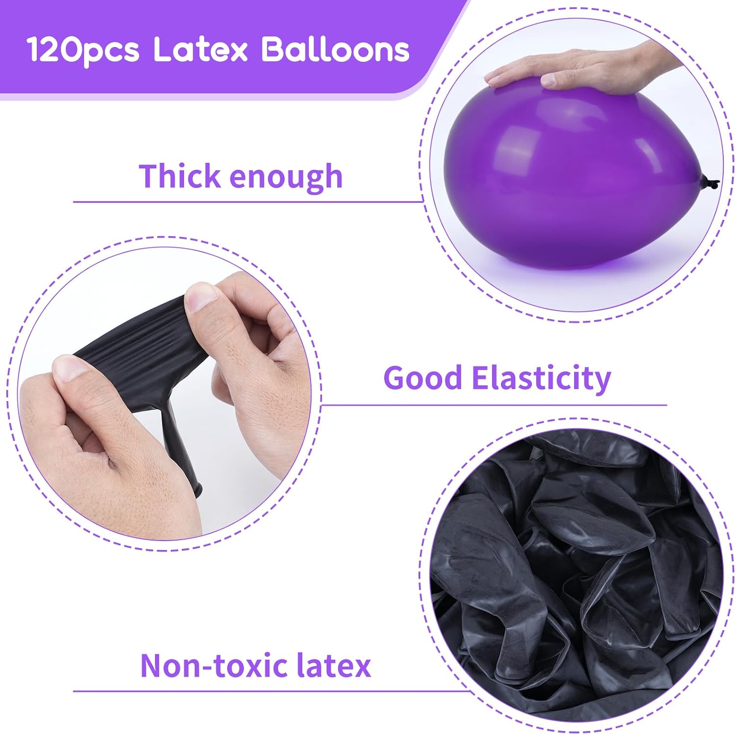 Detalle de rubfac Dark Purple 12-Inch Latex Balloons, 120 Count, with Filling Pump