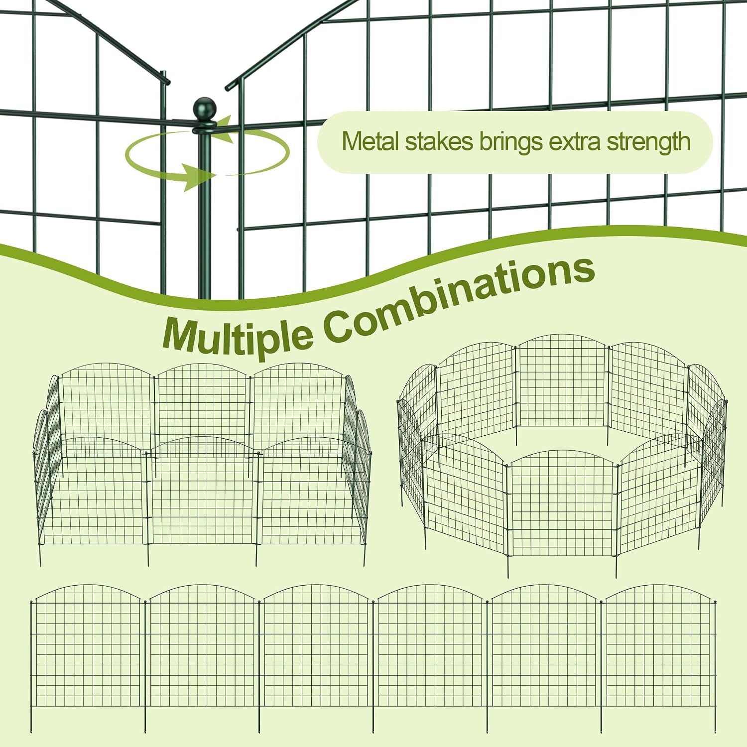 Detalle de UISEBRT RHX-(LB10189GR-YL) Metal Garden Fence, 10 Panels, 12 Stakes