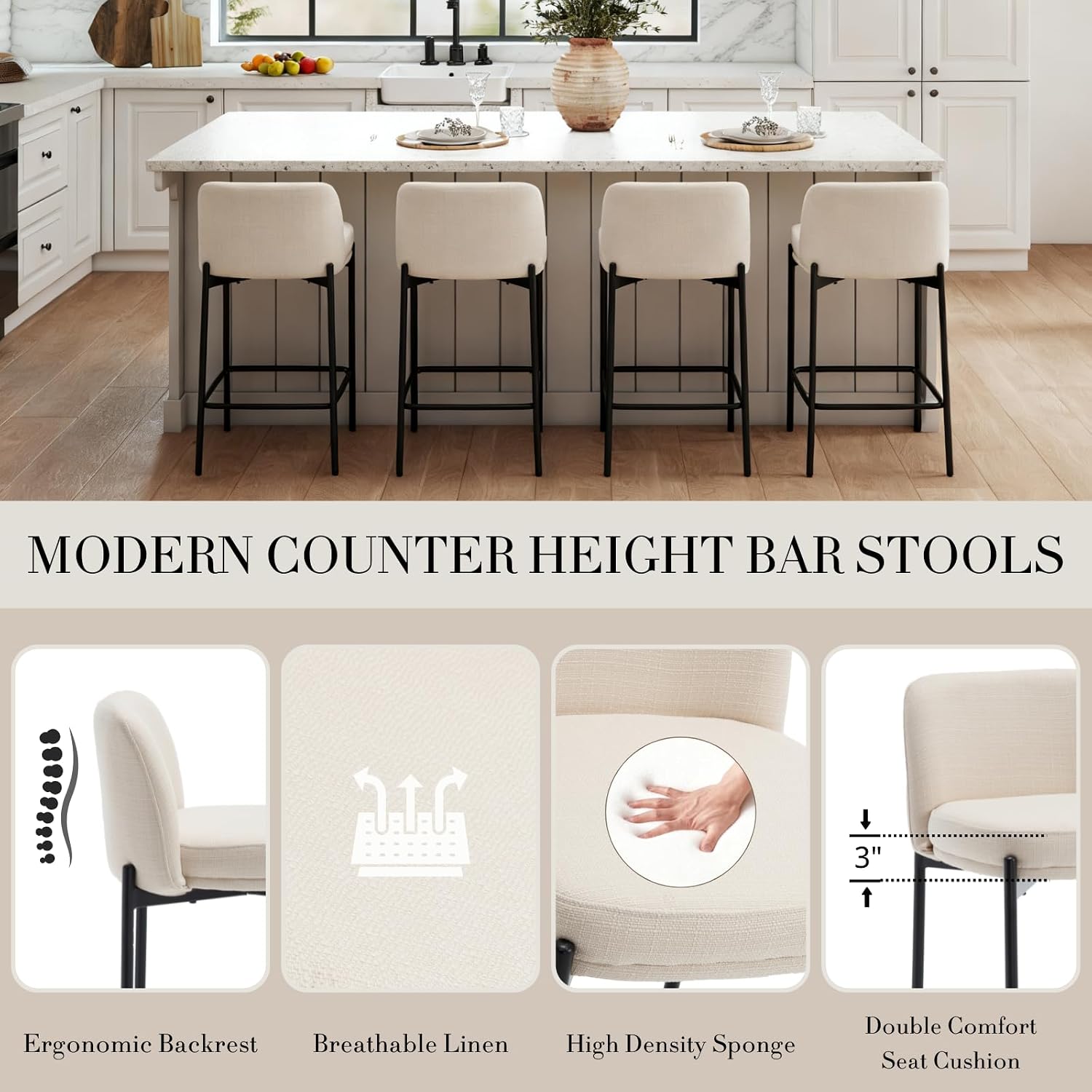 Detalle 2 de QUINJAY Counter Height Bar Stools, 26-Inch