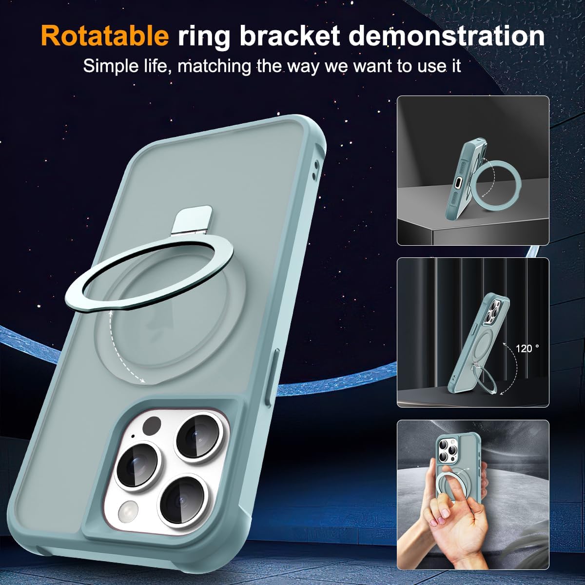 Thumbnail 1 de SKYLMW MagSafe iPhone 15 Pro Case with Invisible Magnetic O-Ring Kickstand (Translucent), Blue