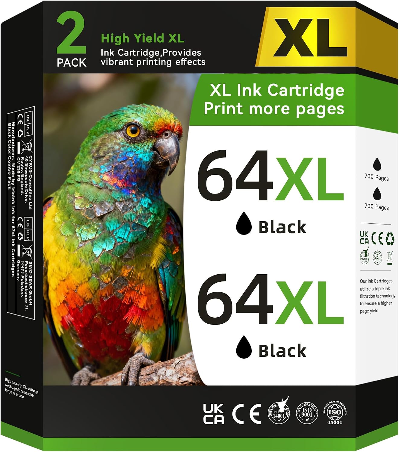 Detalle de NVN 64XL Black Ink Cartridges, 2-Pack for HP ENVY, Inspire & Tango Printers