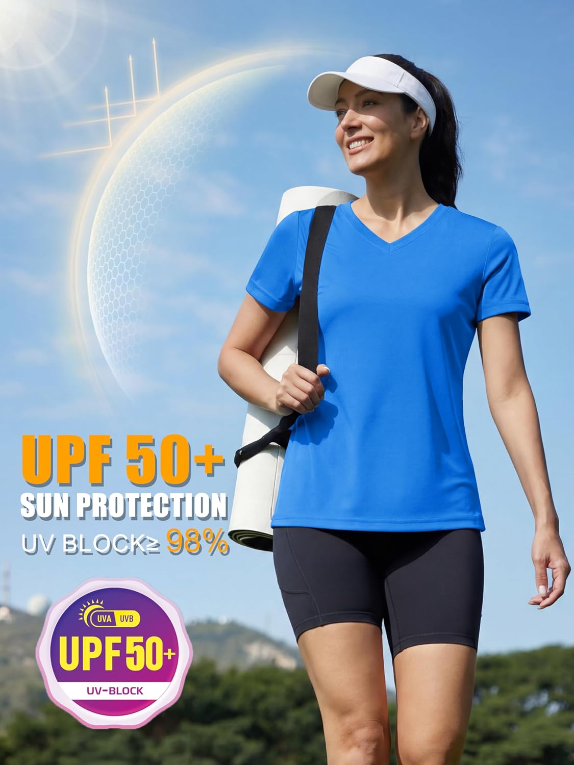 Detalle de MAGCOMSEN Women's Workout Tops: Short Sleeve UPF 50+ Quick-Dry V-Neck Tee