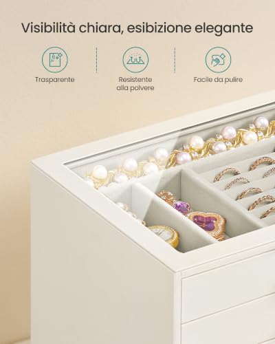 Detalle de SONGMICS Portagioie con Coperchio in Vetro, a 5 Cassetti – MDF, design elegante