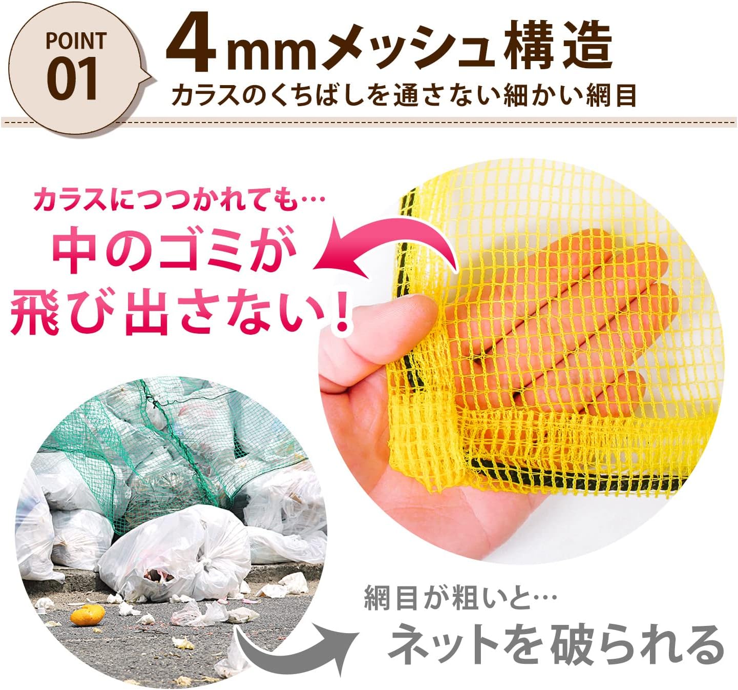 Thumbnail 2 de アストロ 530-35 カラスよけネット 約1.2×1.2m 黄色 45Lゴミ袋約1～2袋用