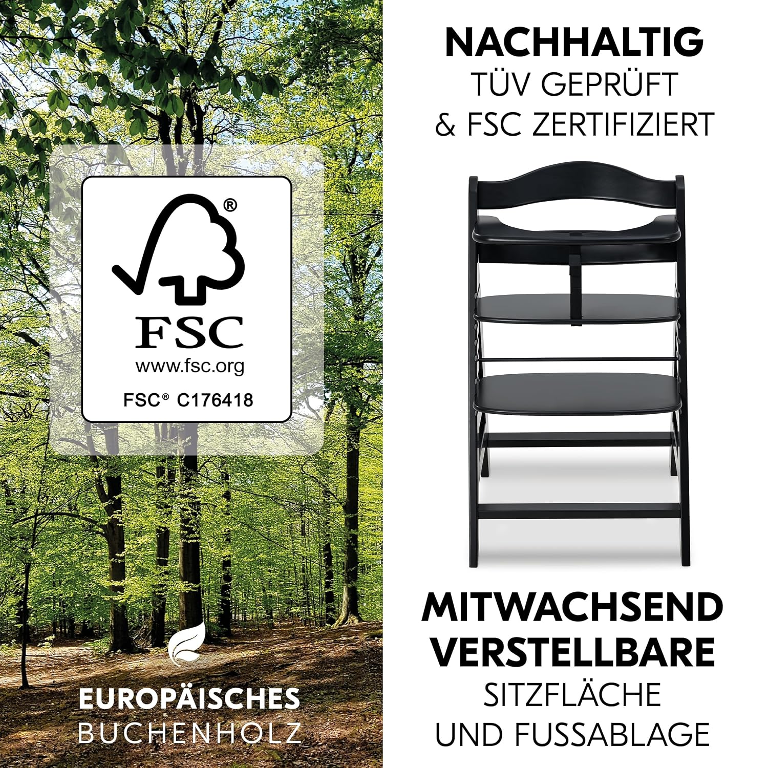 Thumbnail 5 de hauck Alpha+ Hochstuhl Newborn Set 4in1 mit 2in1 Bouncer – Schwarz, FSC-Buchenholz, bis 90 kg