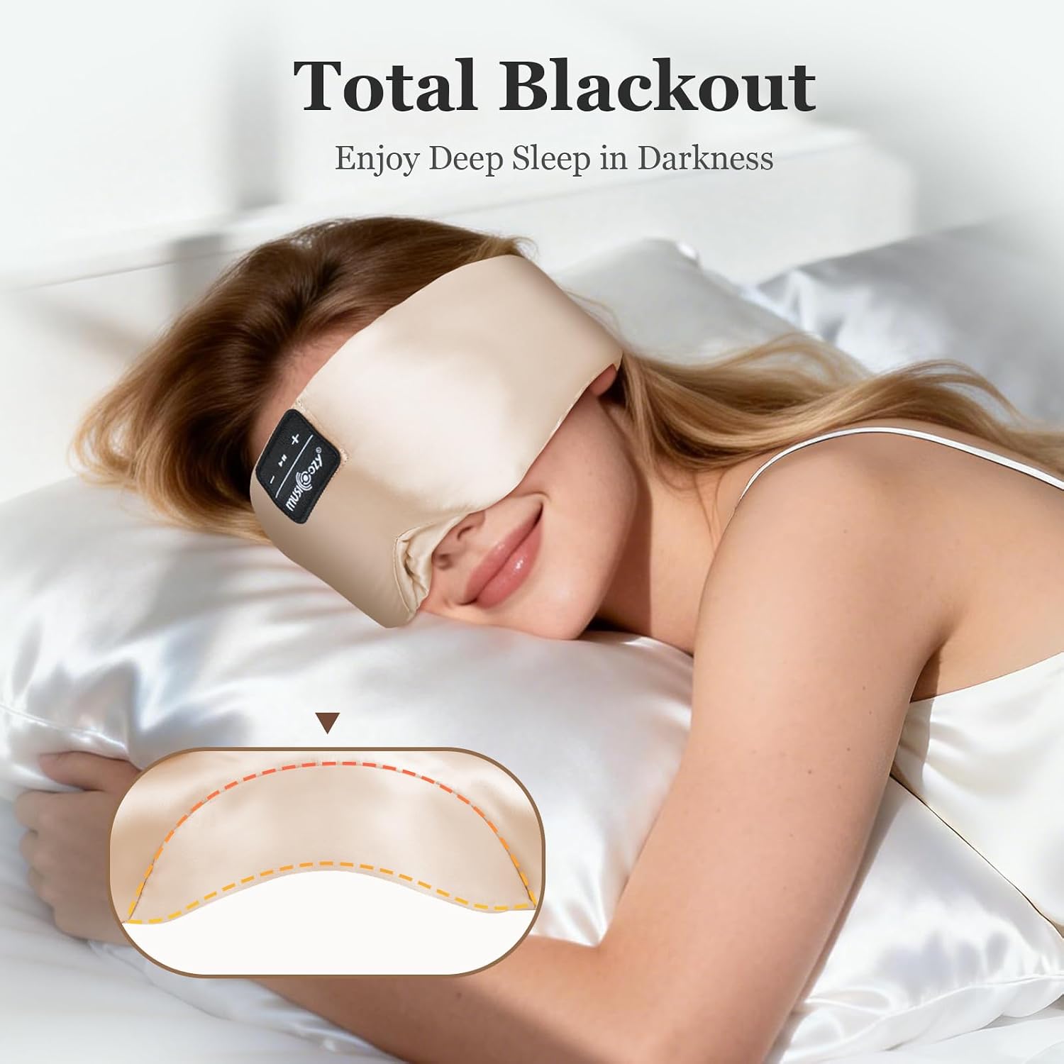 Detalle de MUSICOZY Sleep Mask Headphones with 3D silk design and Bluetooth 5.4 for side sleepers