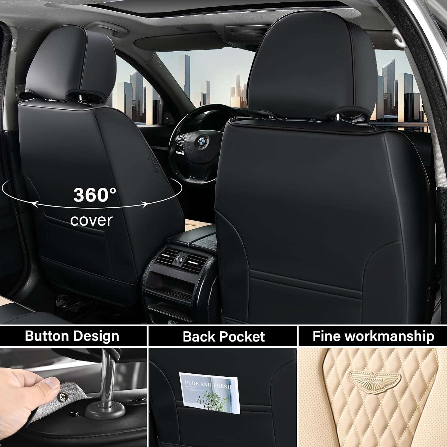 Detalle de Coverado Leather Car Seat Covers Full Set in Beige